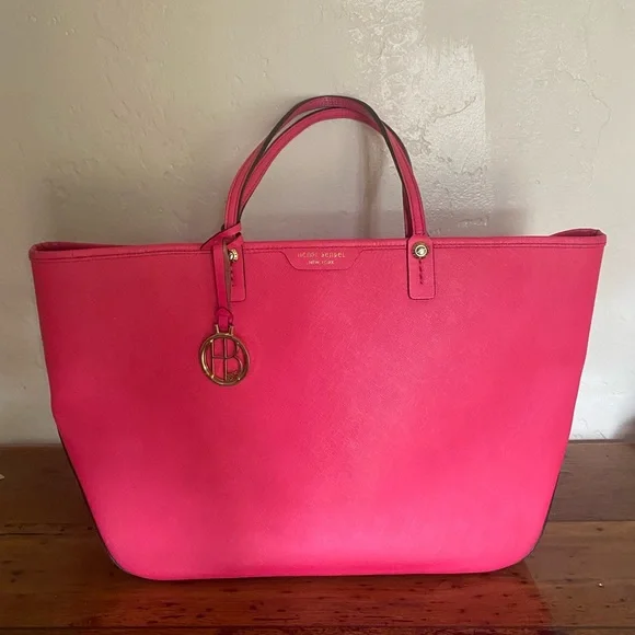 Henri Bendel XL hot pink leather tote with gold hardware